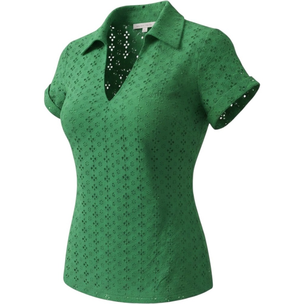 Preston & York Green Eyelet Tunic Top Short Sleeve V-Neck Size 6
